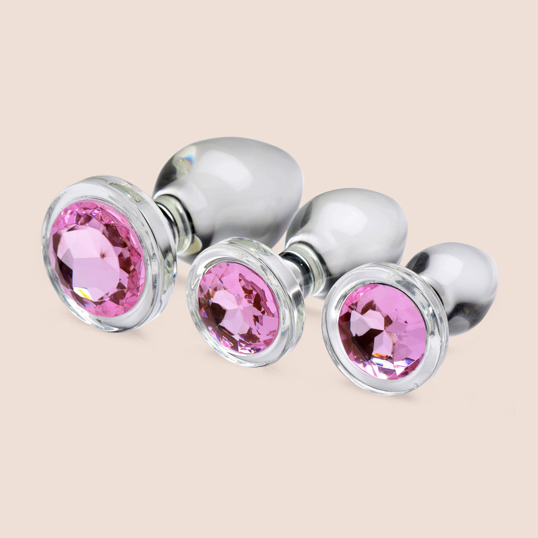 Pink Gem Glass Anal Plug Set | 3 piece butt plugs