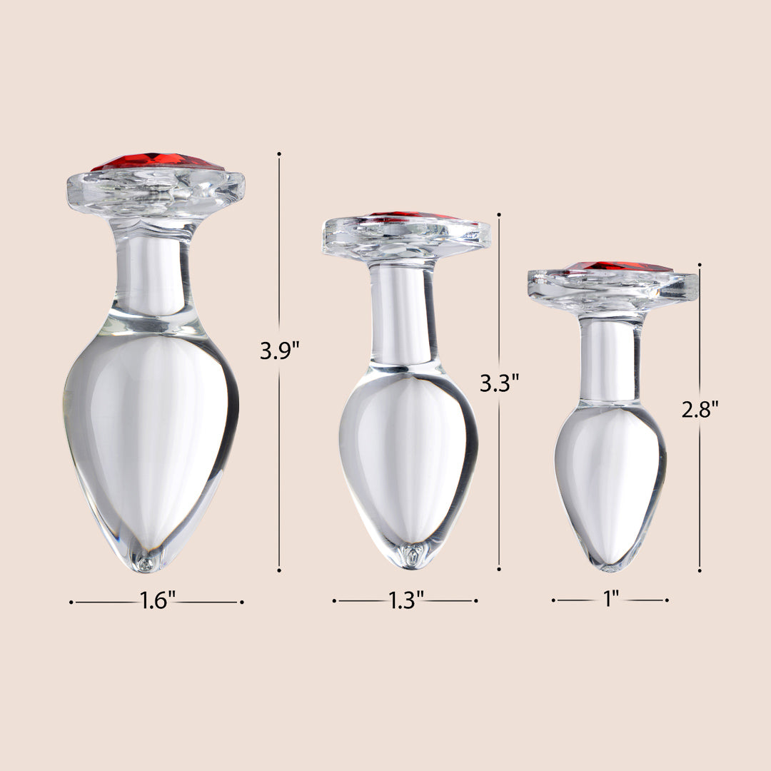 Red Heart Gem Glass Anal Plug Set | 3 piece butt plugs