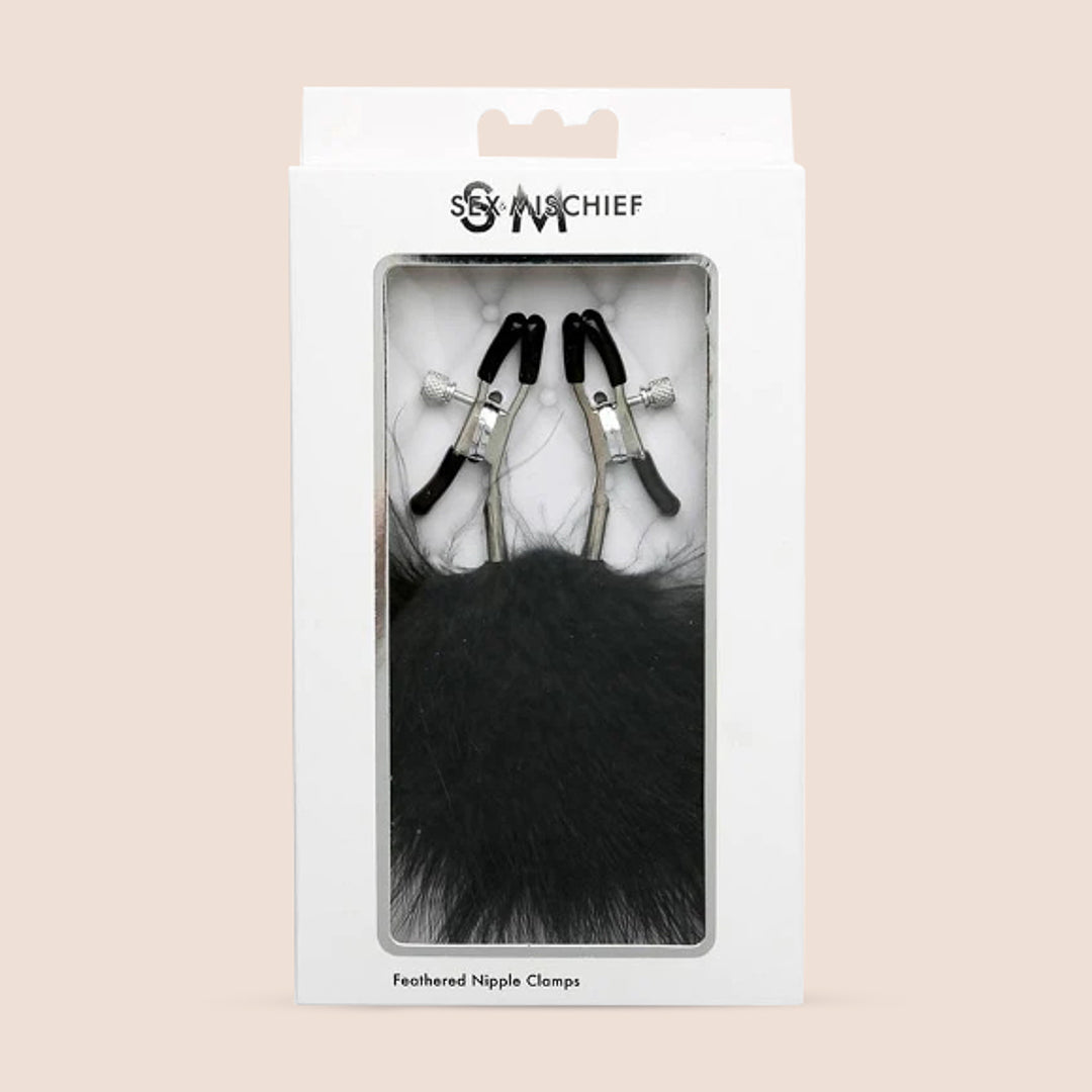 Sex & Mischief Feathered Nipple Clamps | thumb screw adjustability