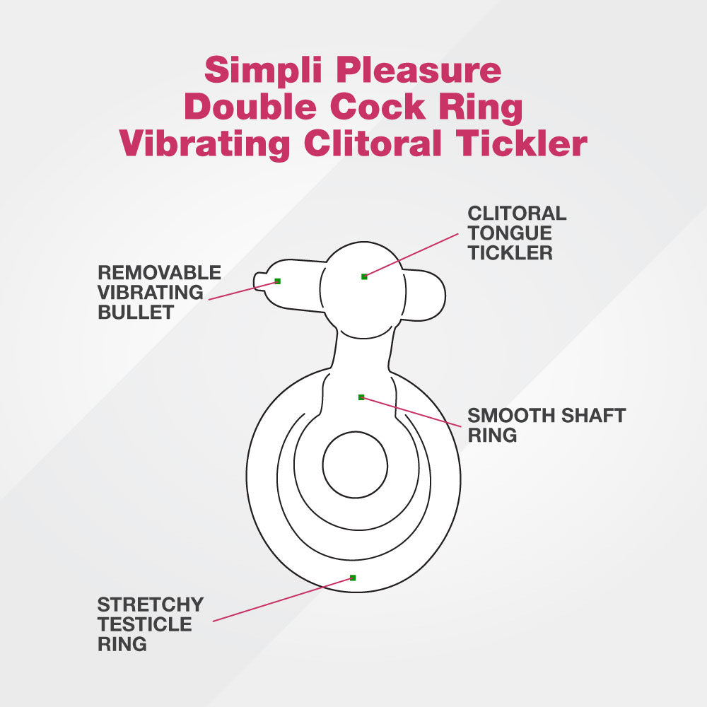 Simpli Pleasure Stretchy Double Cock Ring With Vibrating Clitoral Tickler
