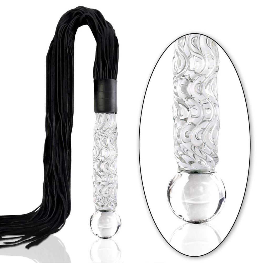 Icicles No 38 'Cat-O-Nine' Leather Whip And Glass Dildo Handle by  Pipedream - 