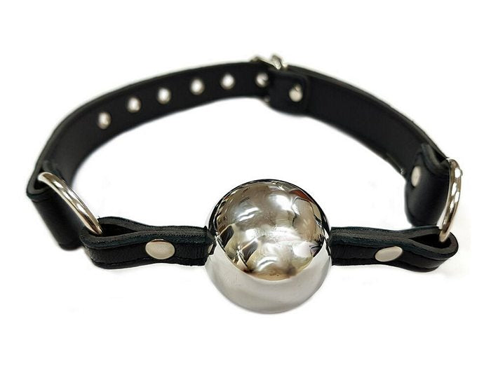 Rouge Garments Black Leather Ball Gag With Silver Ball