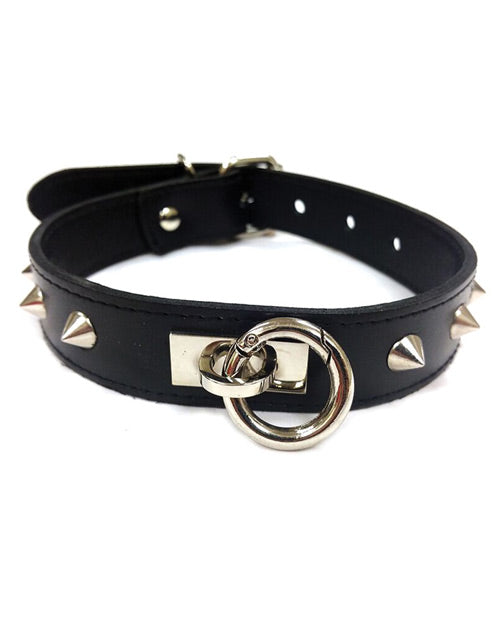 Rouge Garments Black Leather O-Ring Studded Collar