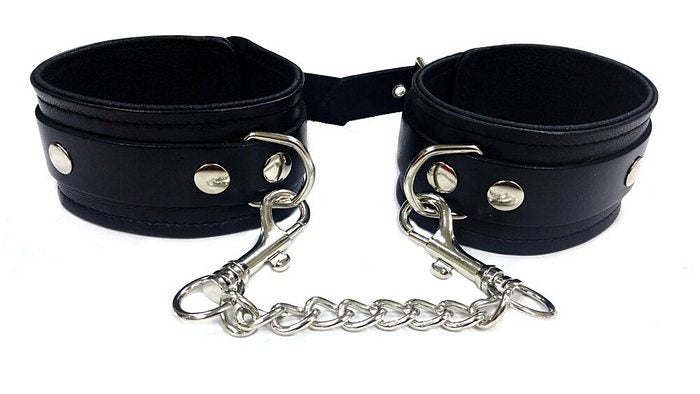 Rouge Garments Plain Black Leather W/D-Ring Fully Detachable Wrist Cuffs