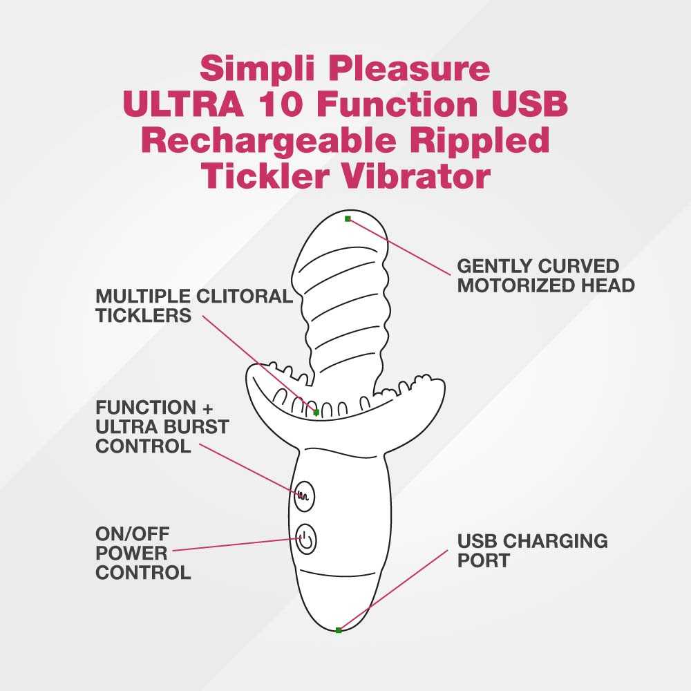 Simpli Pleasure ULTRA 10 Function USB Rechargeable Rippled Tickler Vibrator