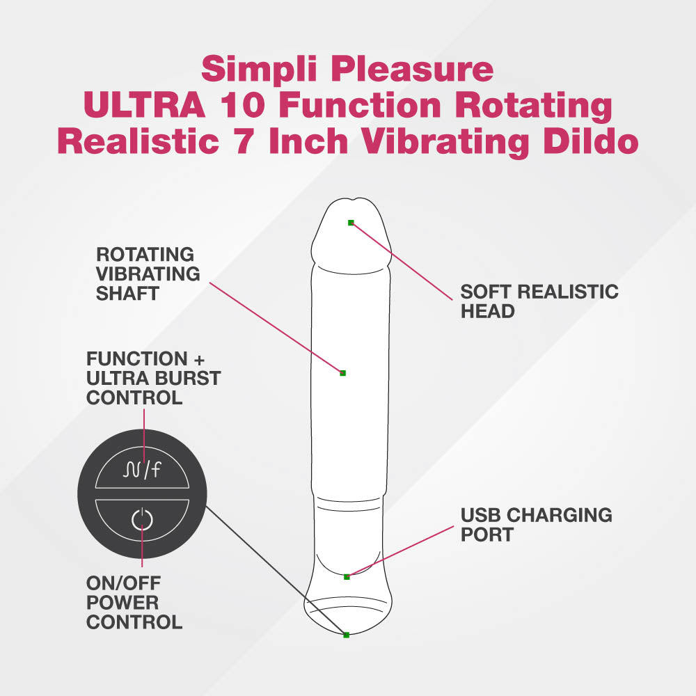 Simpli Pleasure ULTRA 10 Function Rotating Realistic 7 Inch Vibrating Dildo